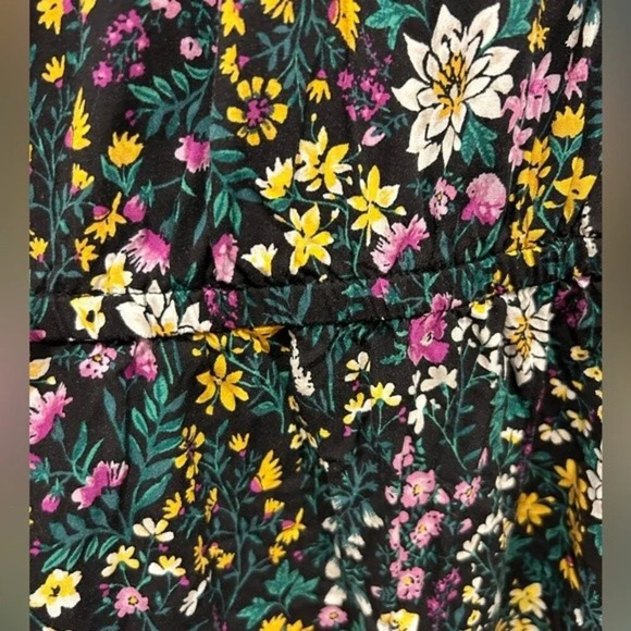 Old Navy Flutter Sleeves Black‎ Floral Dress Green Yellow Purple Flowers Large - Picture 4 of 6